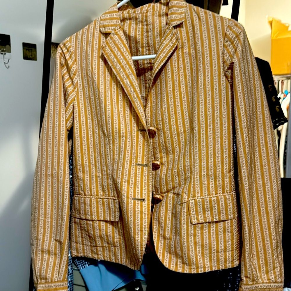 Bottega Veneta Tan and White Striped Fabric